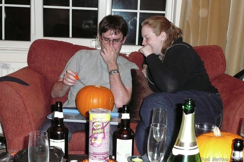 P1030321 Stotty and Sarah carving a pumpkin